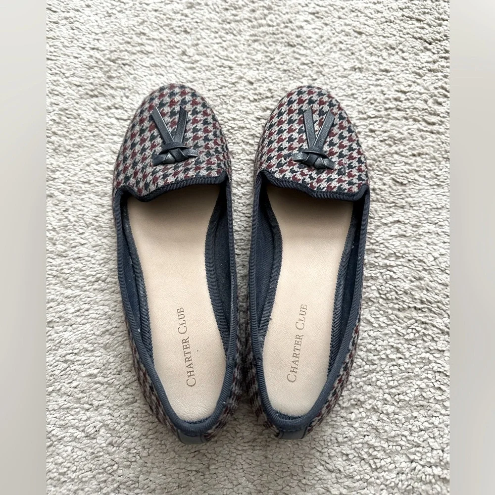 Charter Club Women's Houndstooth Loafers - Red and Navy - Picture 1 of 6